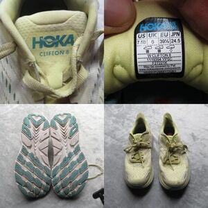 Hoka Running Shoes Womens 7.5 Yellow‎ Clifton 8 Lightweight Cushioned READ